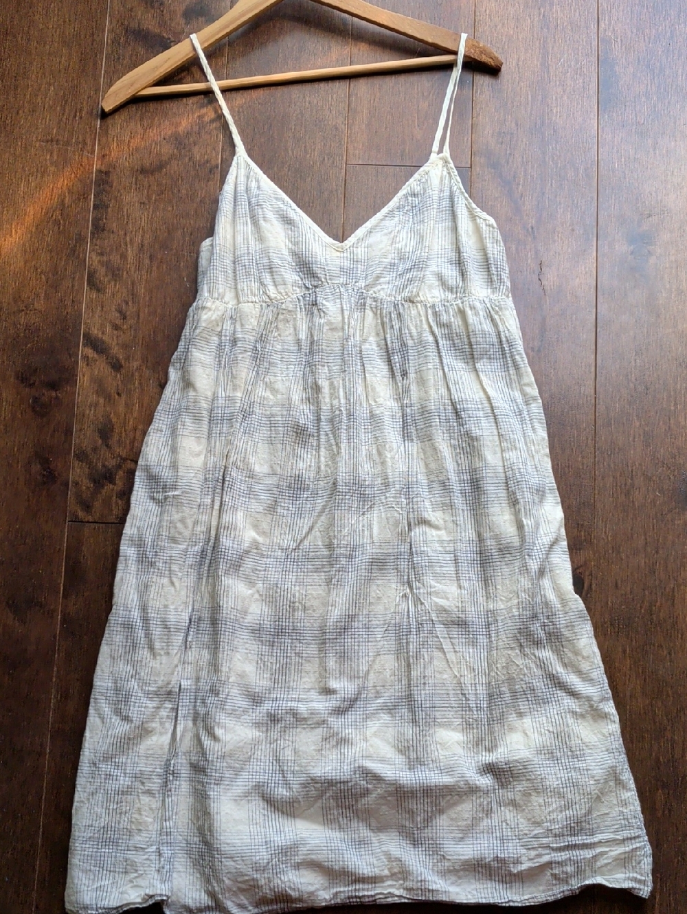 Converse Cream Sundress with Faint Blue Plaid